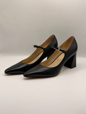 Marc Fisher LTD Women Black Mary JAne Leather  Pointed Toe Pump Heel Sz 9 M